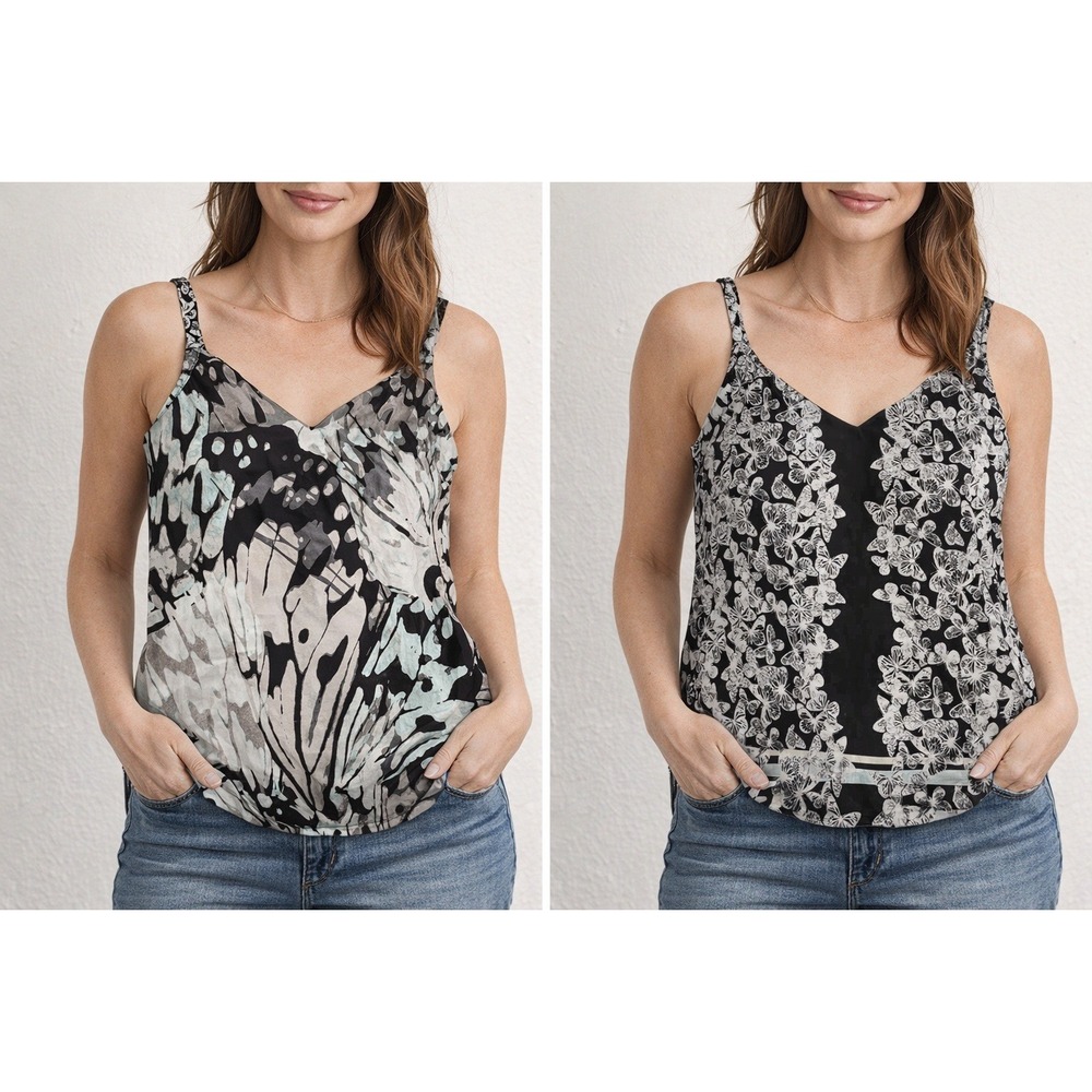 White House Black Market Reversible Butterfly Print Camisole Top Mint Black M‎